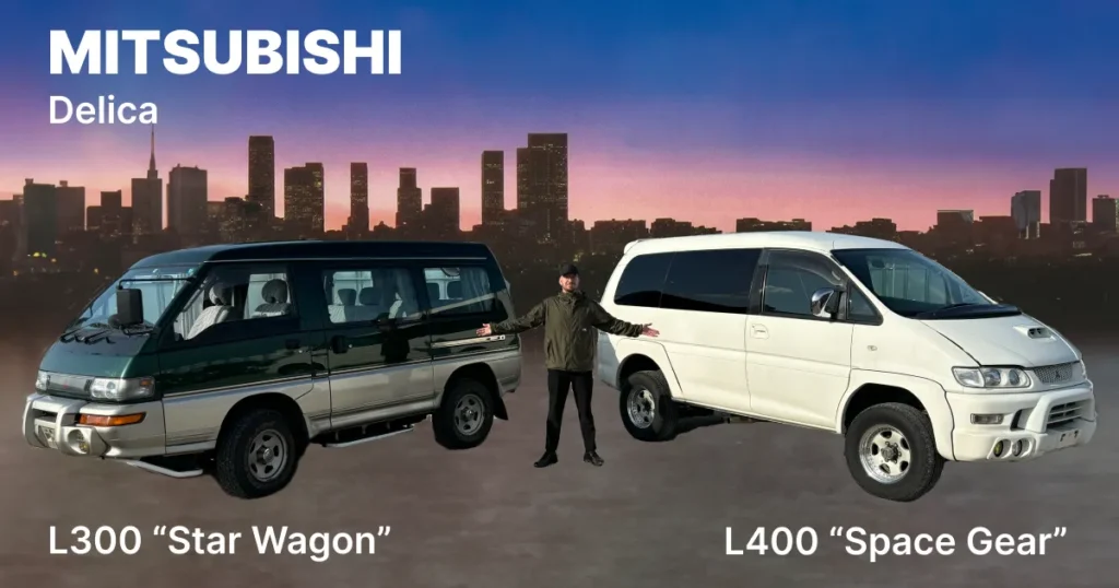 two generations of Mitsubishi Delica vans, the Star Wagon and the Space Gear